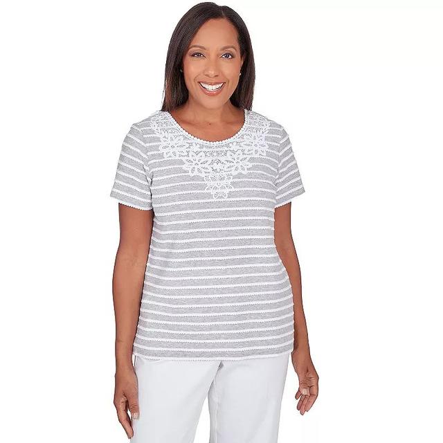 Womens Alfred Dunner Lace Neck Striped Split Hem Tee Product Image