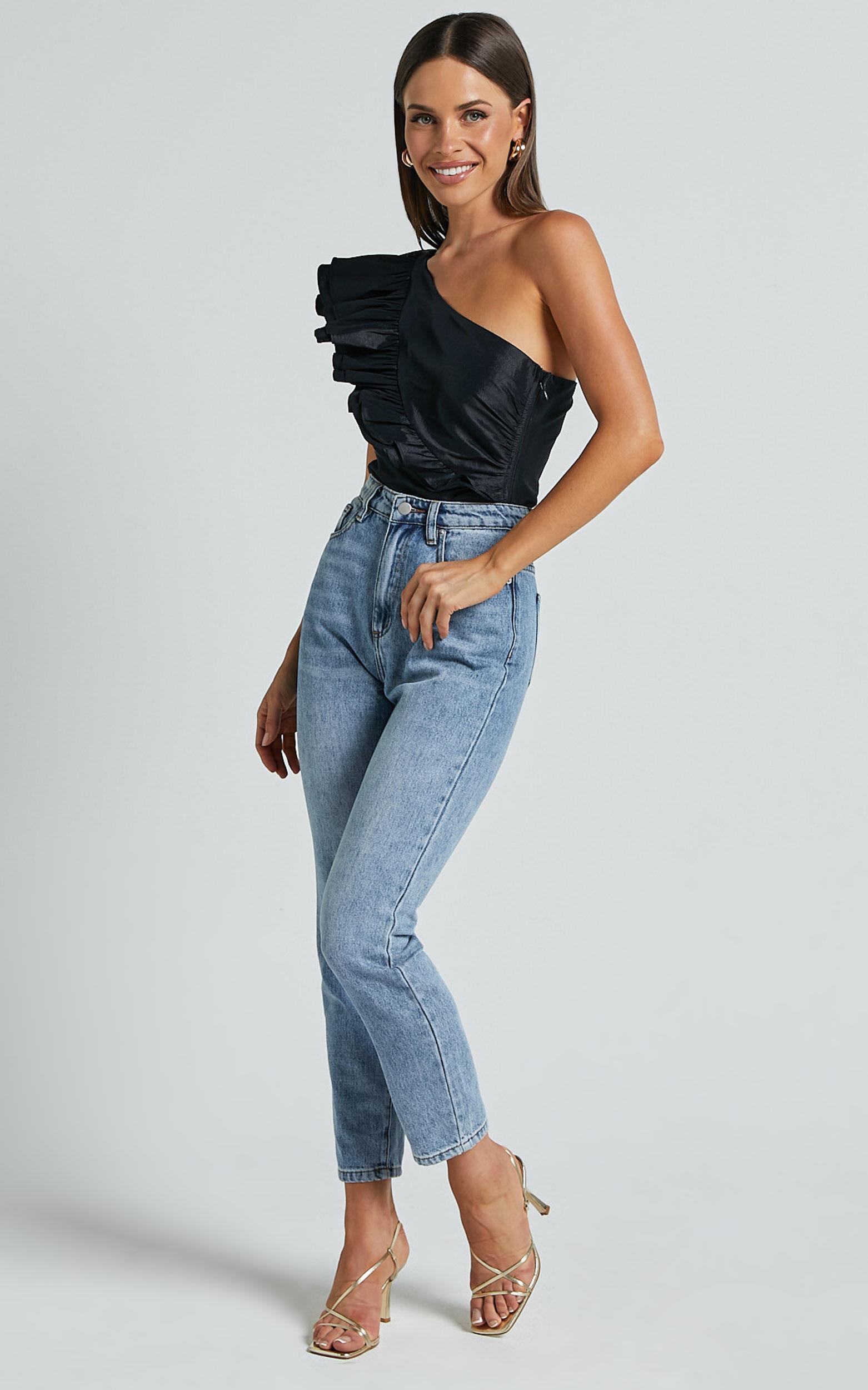 Kirby Top - One Shoulder Frill Top in Black Product Image