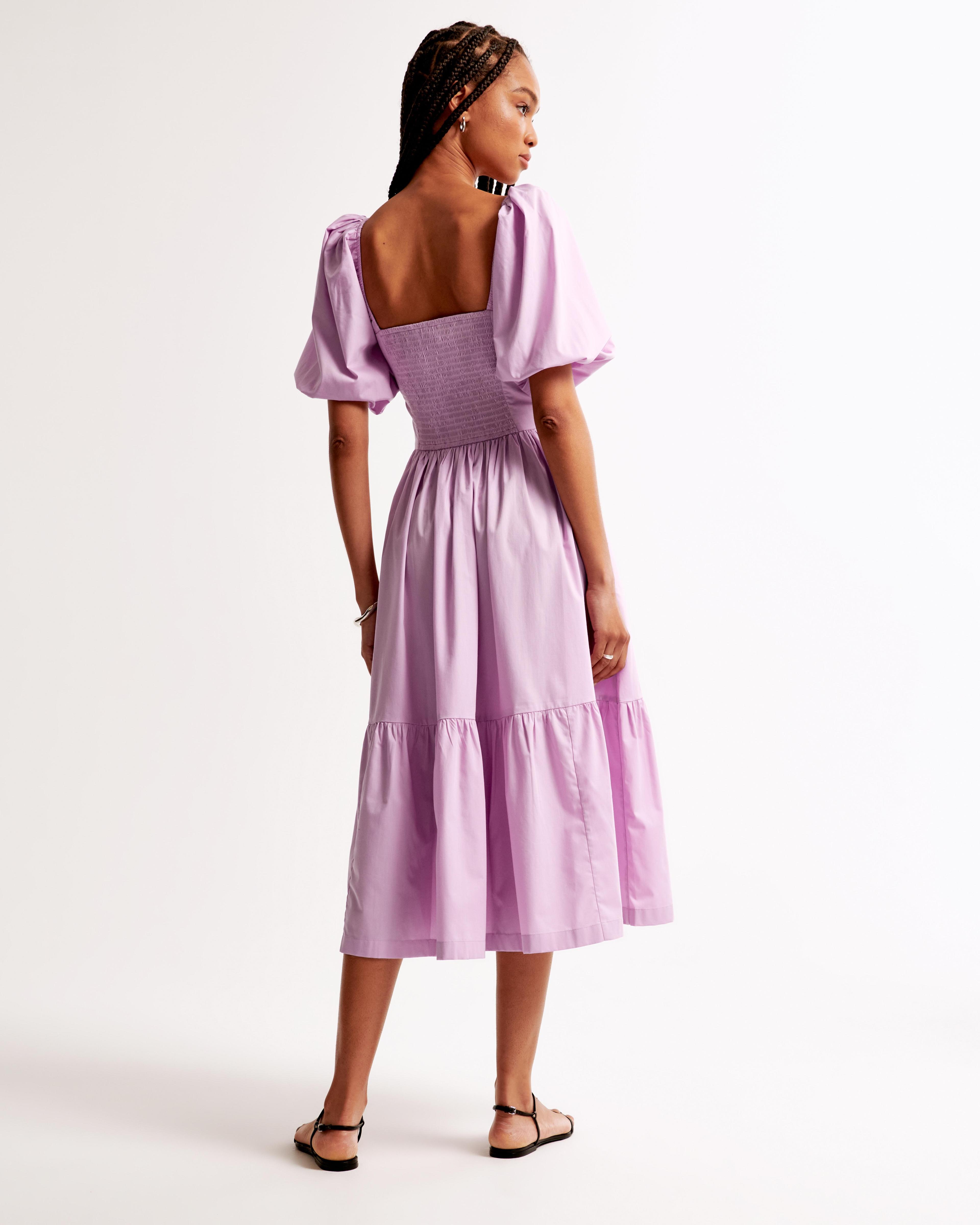 The A&F Emerson Poplin Puff Sleeve Midi Dress Product Image