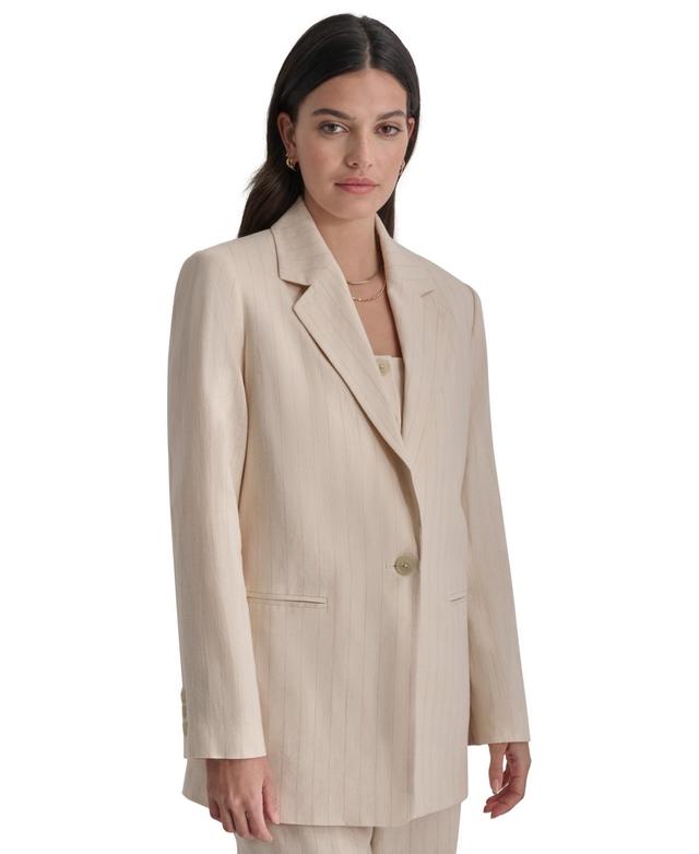 Dkny Womens Notch-Lapel Button-Front Long-Sleeve Blazer - Parchment/ Product Image