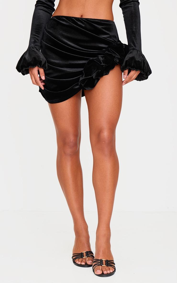 Black Velvet Corsage Detail Mini Skirt Product Image