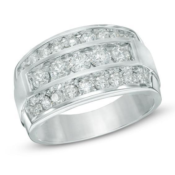 Men's 2 CT. T.w. Three Row Diamond Ring in 14K White Gold Product Image