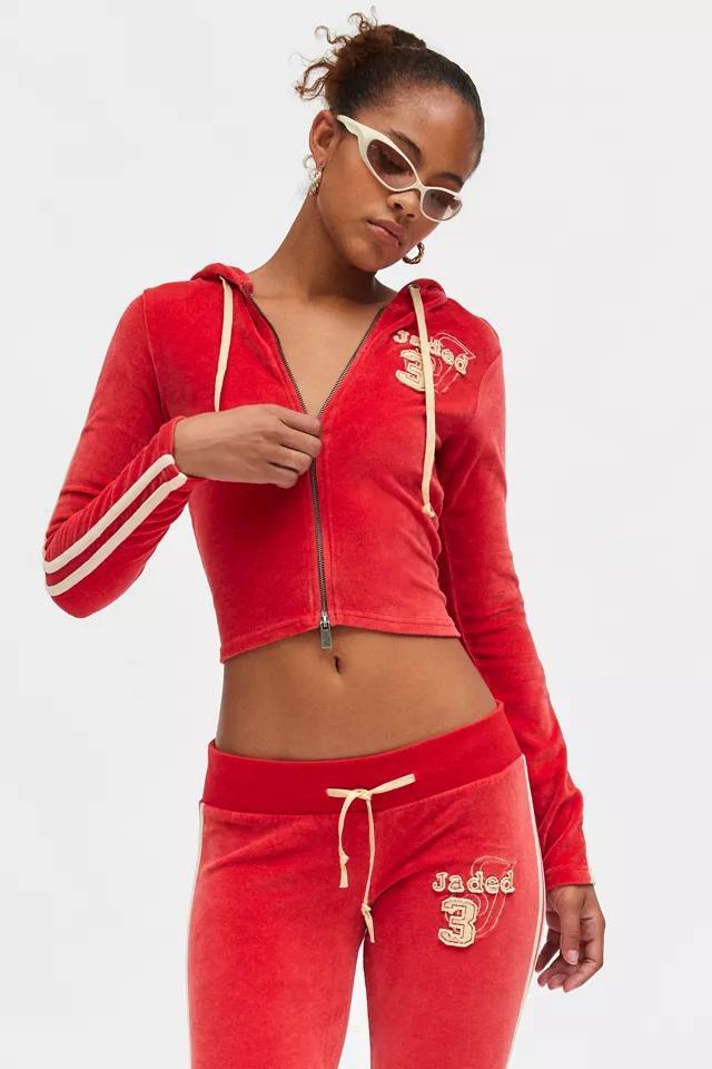 Jaded London Velour Fitted Zip Up Hoodie Sweatshirt Product Image