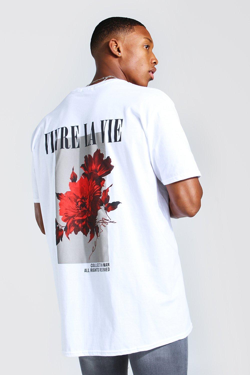 Mens White Oversized Floral Back Print T-Shirt, White Product Image