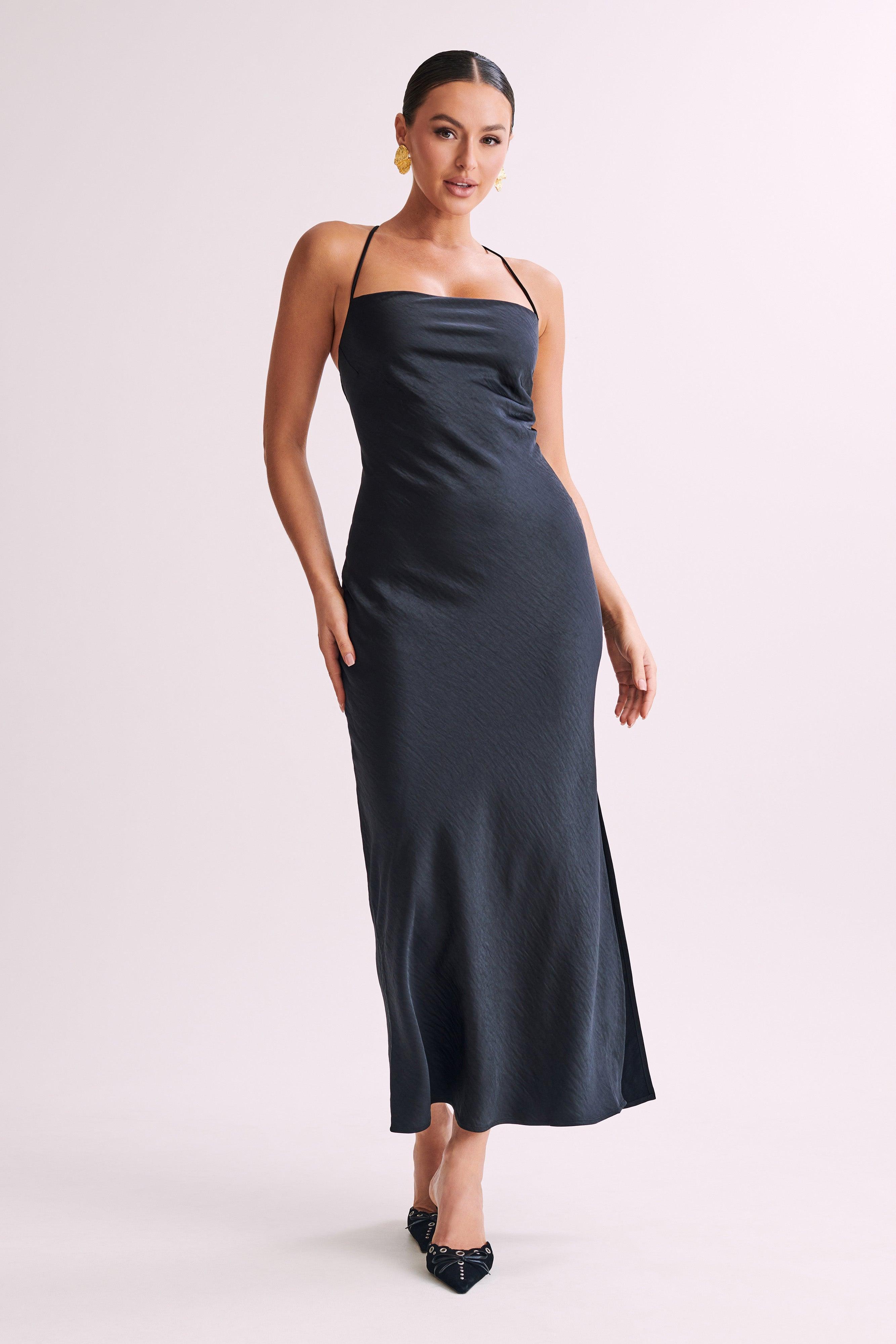 Sydney Straight Neck Slip Maxi Dress - Black Product Image