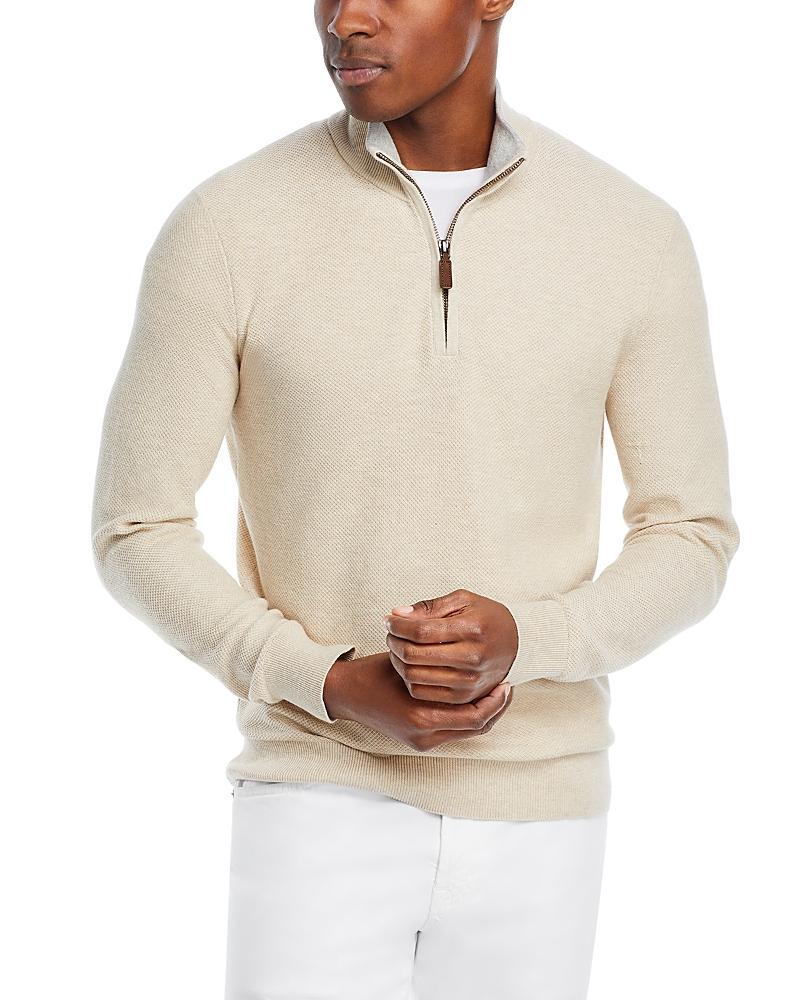 The Mens Store at Bloomingdales Cotton Tipped Textured Birdseye Regular Fit Half Zip Mock Neck Sweater - 100% Exclusive Product Image