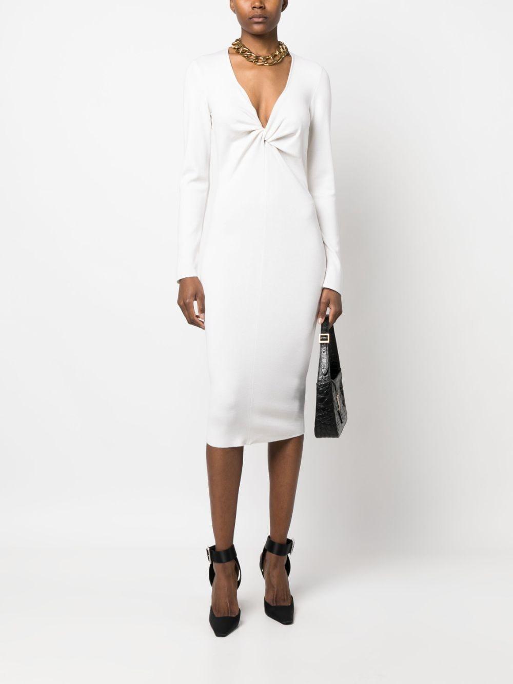 TOM FORD V-neck Knitted Dress In Neutrals Product Image