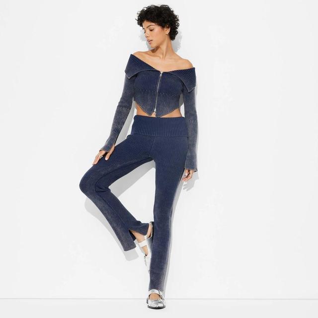 Womens Mid-Rise Flare Sweater Pants - Wild Fable Blue L Product Image