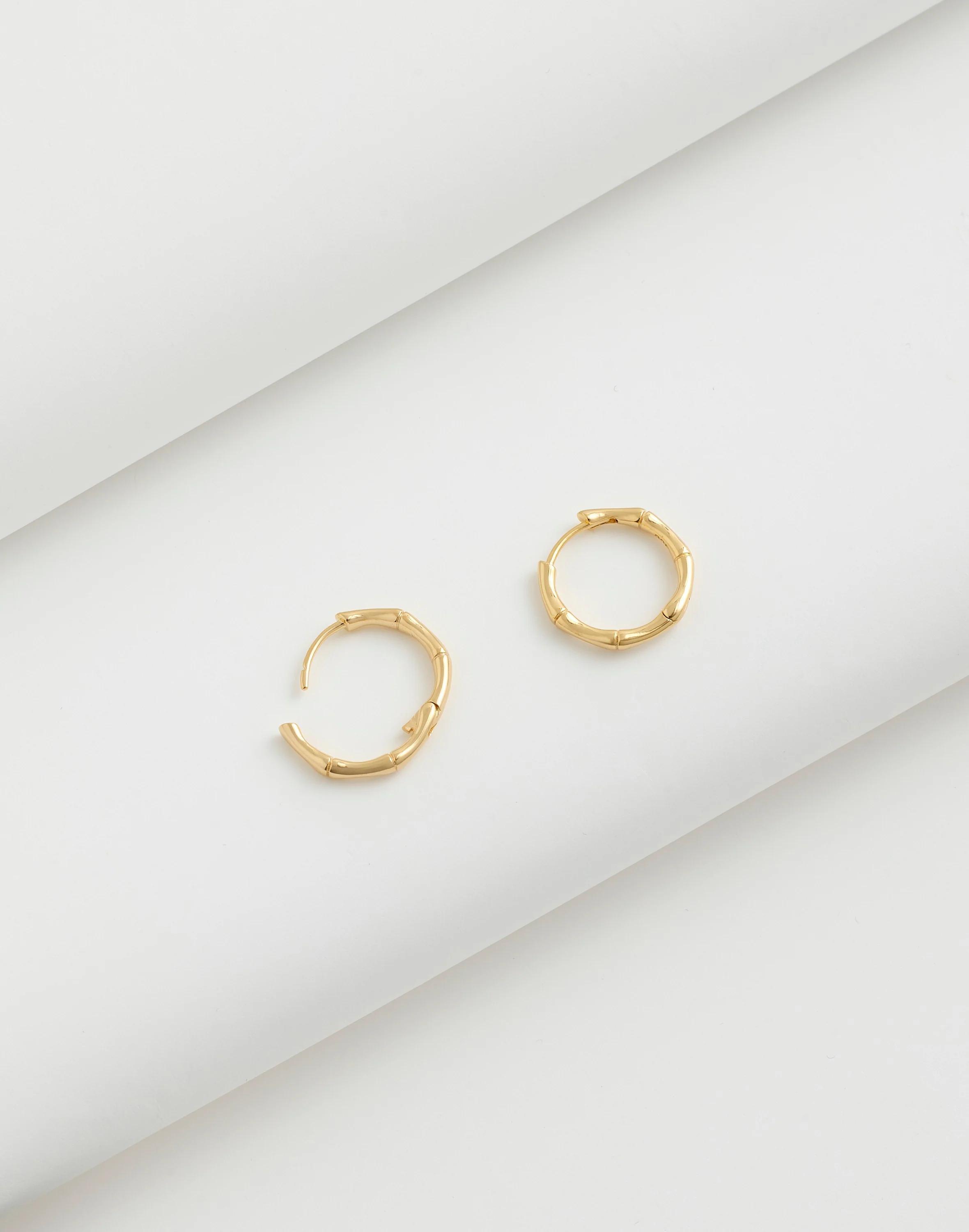 Demi-Fine Bamboo Small Hoop Earrings Product Image