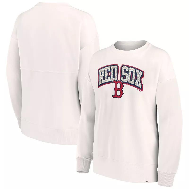 Womens Fanatics Branded Cream Boston Red Sox Leopard Pullover Sweatshirt Product Image