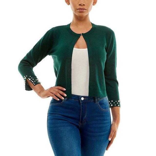 Womens Nina Leonard Simulated-Pearl Trim Bolero Rich Green Product Image