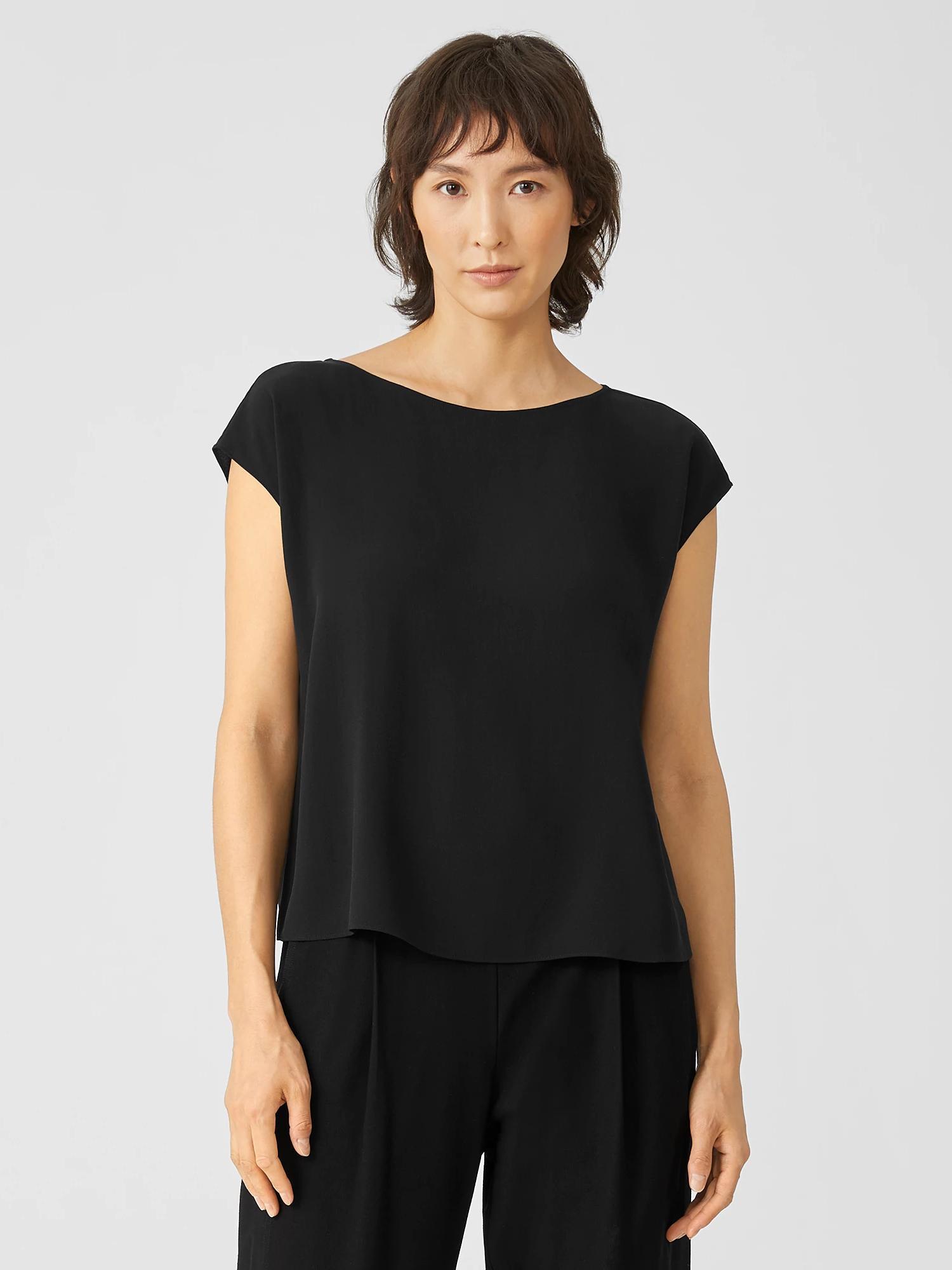 EILEEN FISHER Silk Georgette Crepe Shirred-Back Topfemale Product Image