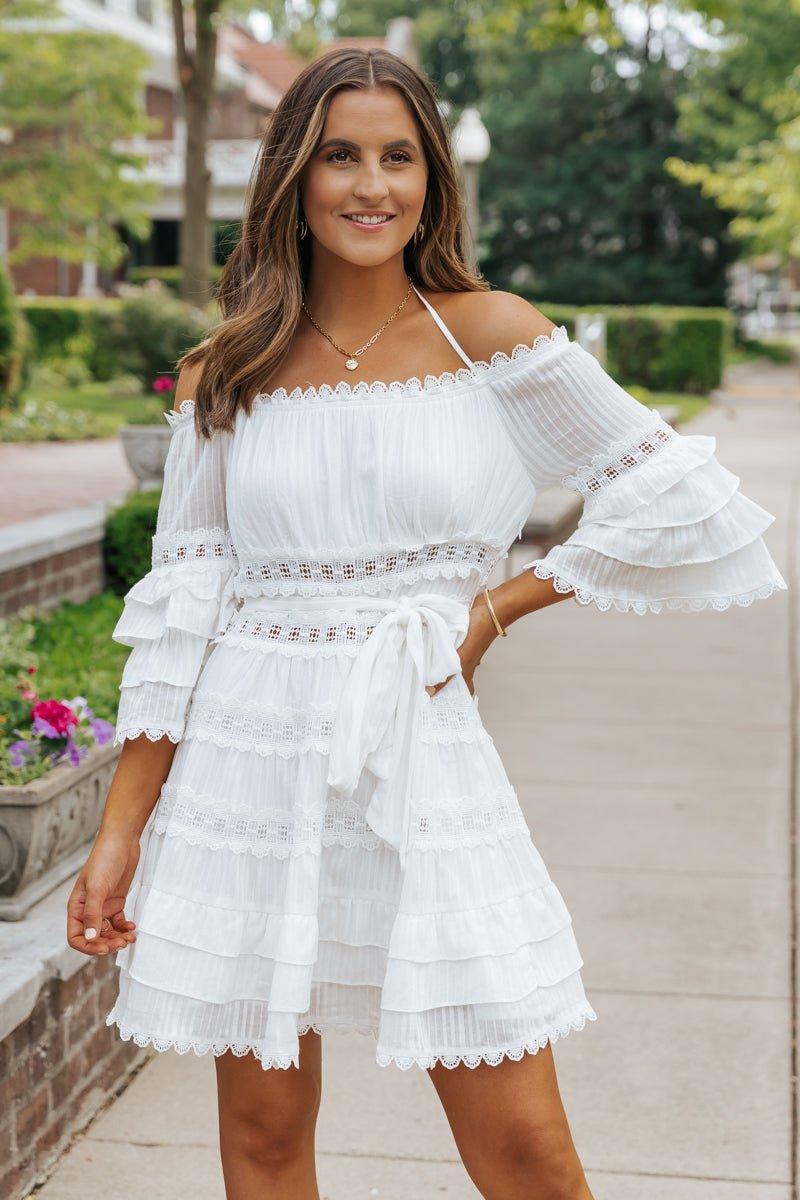 White Lace Ruffled Mini Dress - FINAL SALE product image