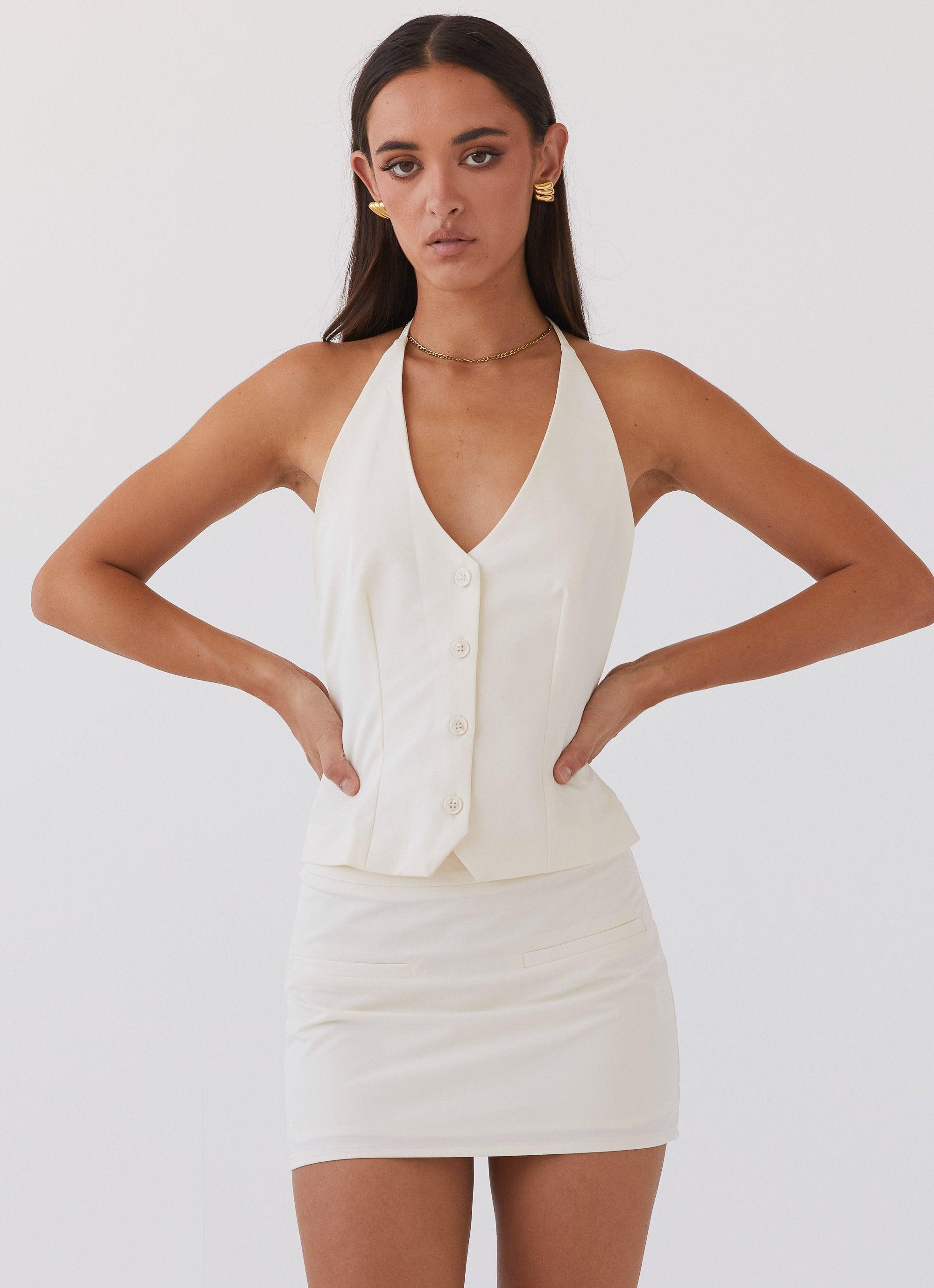 Sarah Halterneck Vest Top - Ivory Product Image