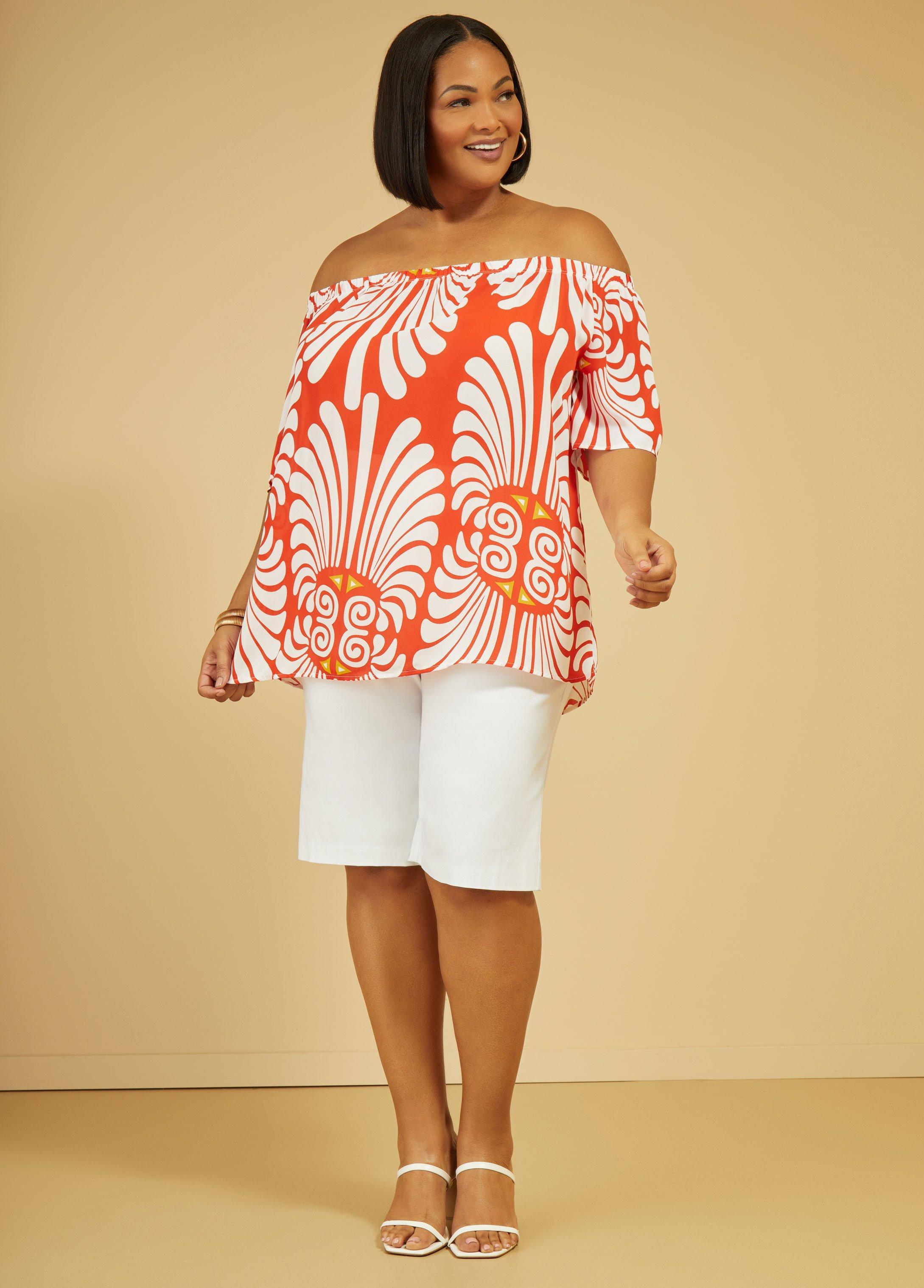 Plus Size Tropical Off The Shoulder Blouse Ashley Stewart Product Image