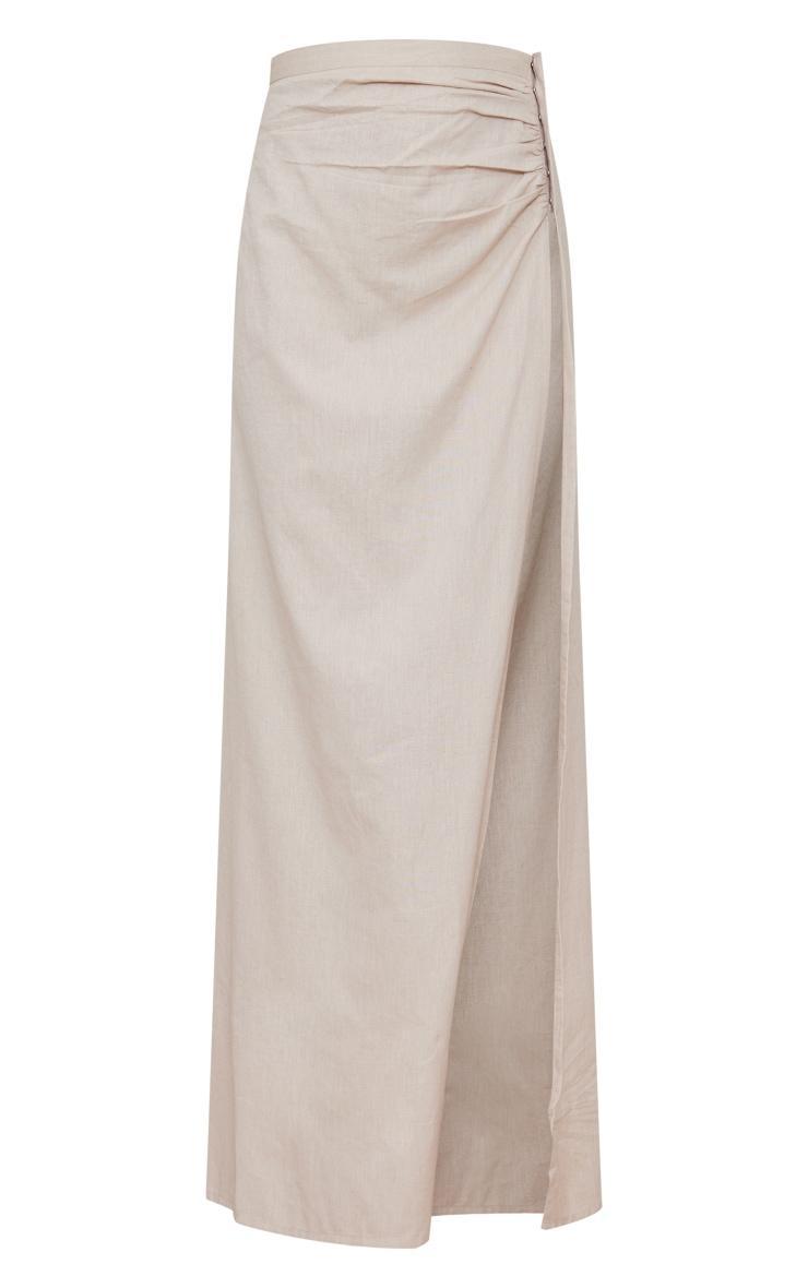 Stone Linen Look Hook And Eye Ruched Waistband Maxi Skirt Product Image