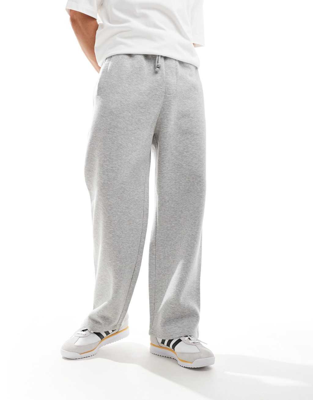 Pull&Bear heavyweight wide leg sweatpants in gray heather Product Image