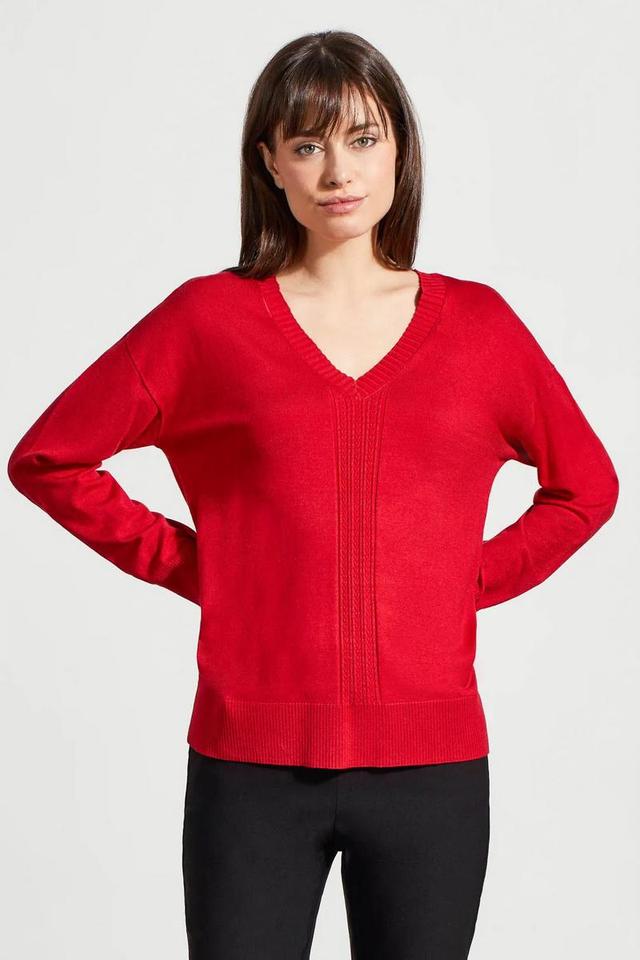 LONG SLEEVE V-NECK SWEATER WITH CABLE KNIT DETAIL Product Image