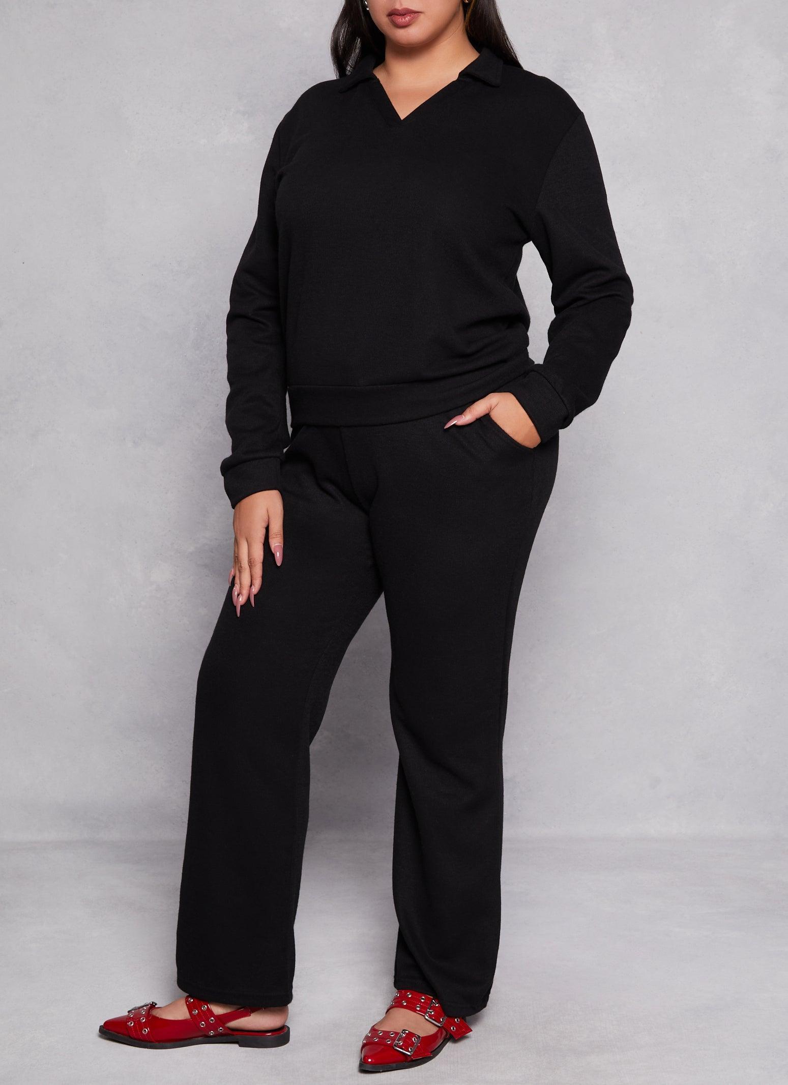 Womens Plus Size Brushed Knit Straight Leg Sweatpants product image