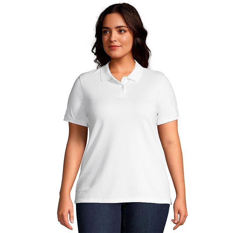 Plus Size Lands End Mesh Supima Cotton Polo Shirt, Womens Dark Blue Product Image