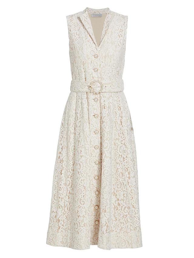 Womens Hailee Belted Lace Midi-Dress Product Image