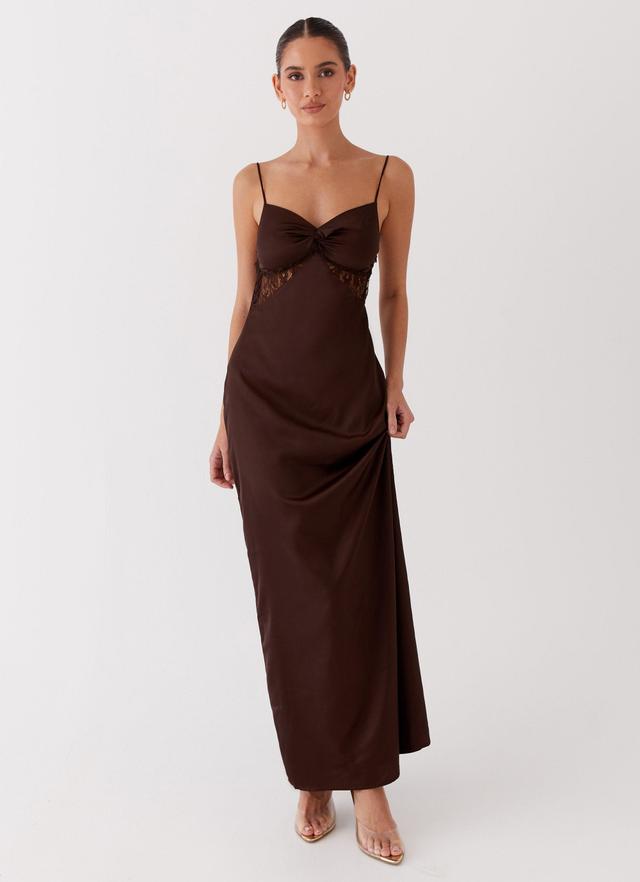 Dream Sight Lace Satin Maxi Dress - Chocolate Product Image