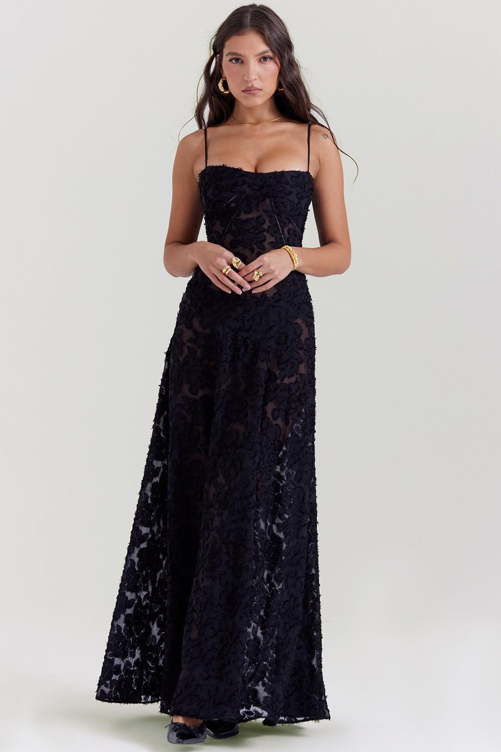 Seren Black Floral Lace Back Maxi Dress Product Image