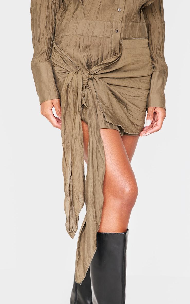 Khaki Tie Detail Shirt Dress Product Image