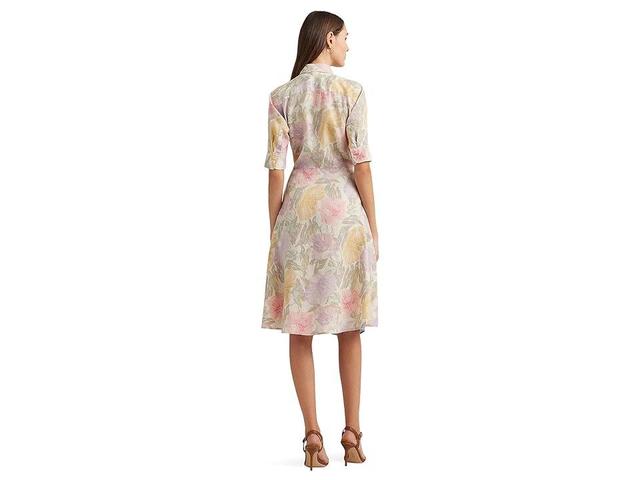 LAUREN Ralph Lauren Floral Tie-Front Linen Shirtdress (Cream ) Women's Dress Product Image