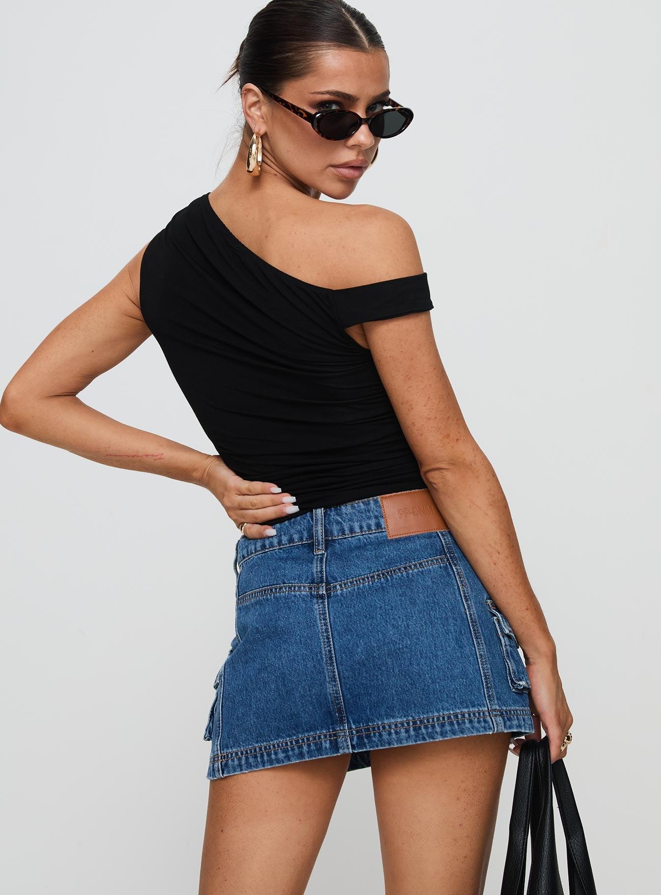 Pacific Coast Denim Cargo Skirt Dark Wash Product Image