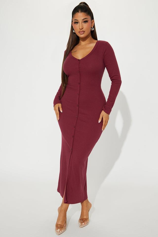 Leila Ribbed Midi Dress - Wine Product Image