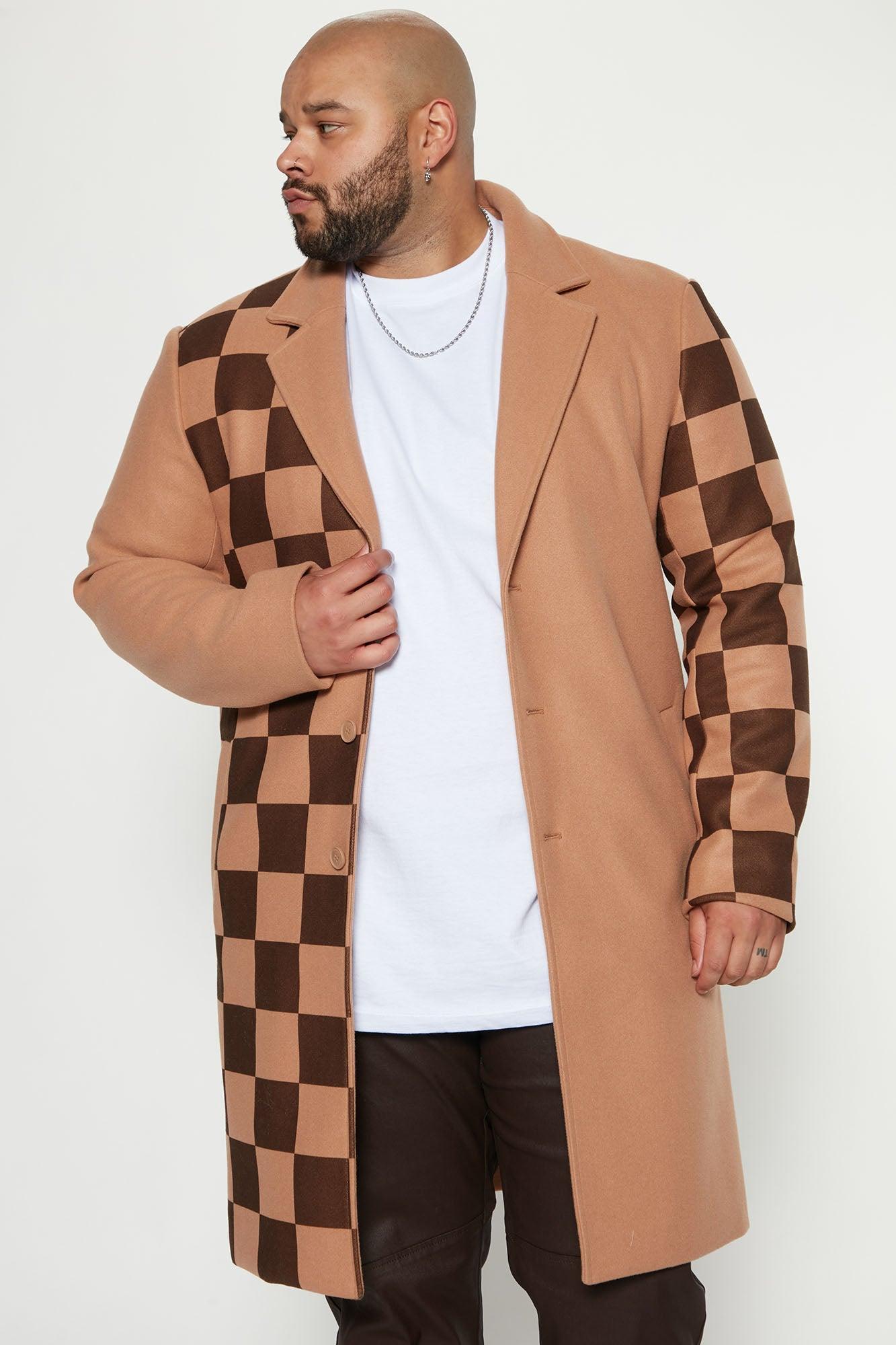 Half Checked Long Coat - Tan Product Image