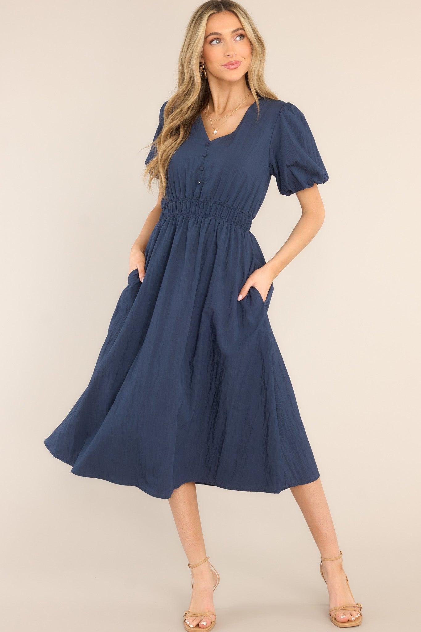 Best Route Navy Blue Midi Dress Product Image