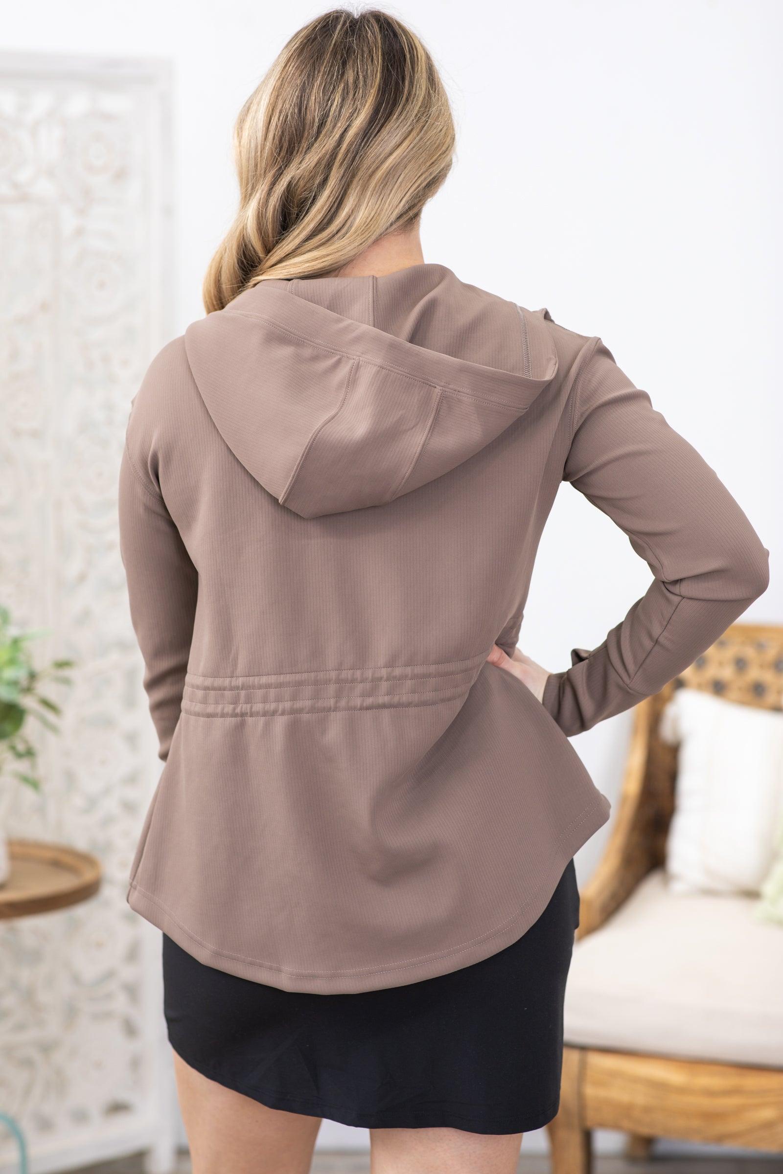 Mocha Jacquard Ribbed Hoodie Jacket Product Image