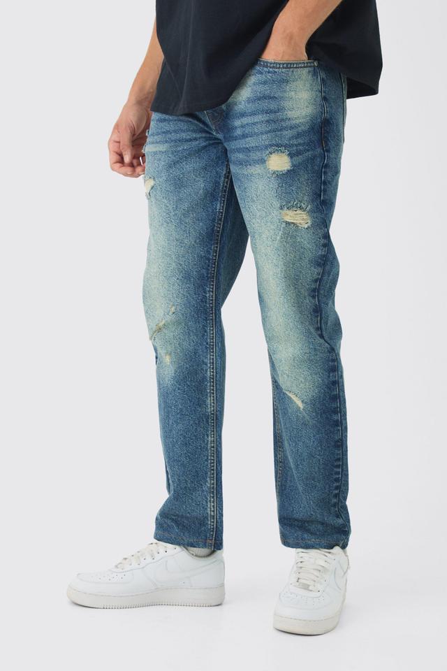 Straight Leg Rigid Subtle Ripped Jeans | boohooMAN USA Product Image