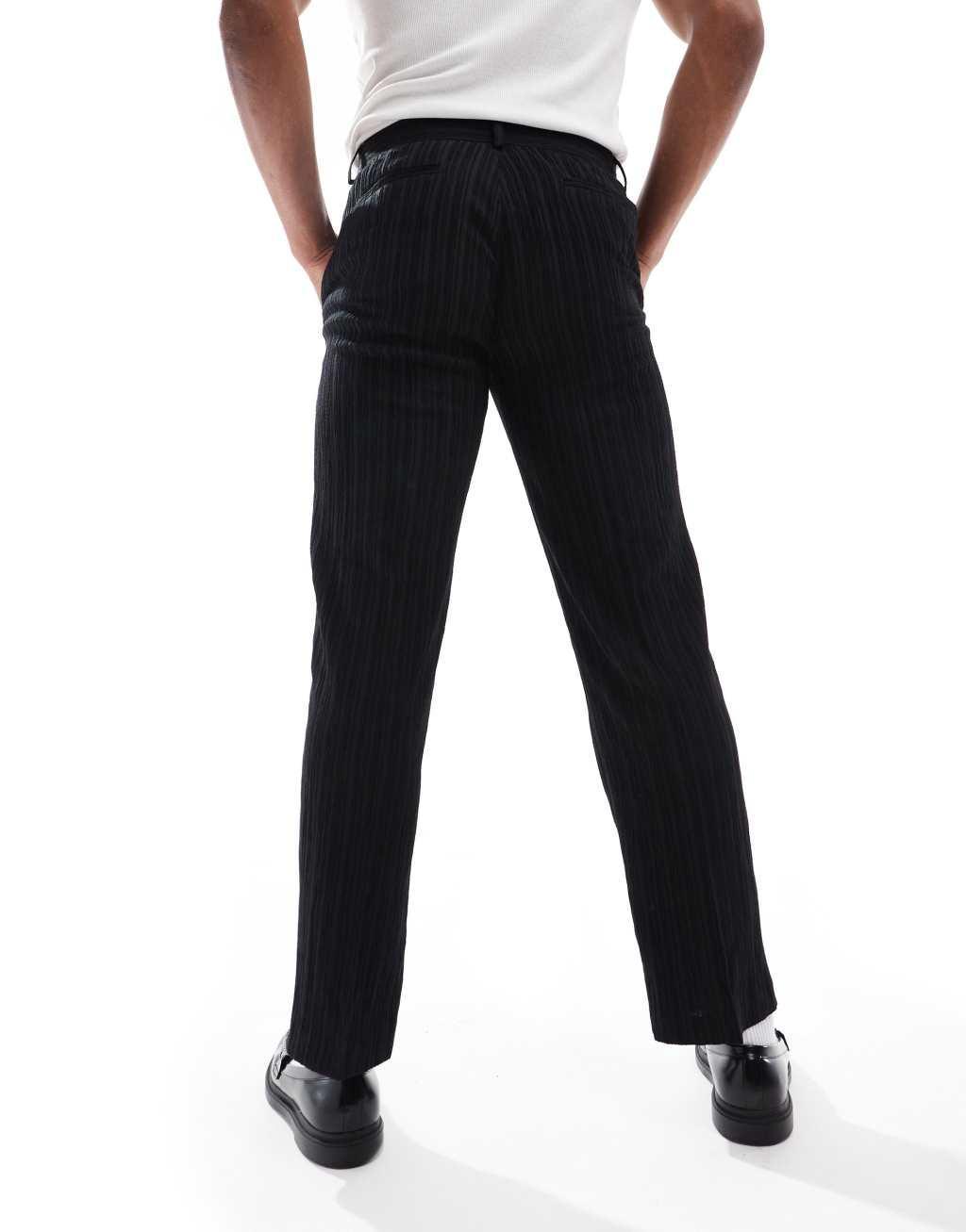 ASOS DESIGN straight leg suit pants in black textured fabric Product Image