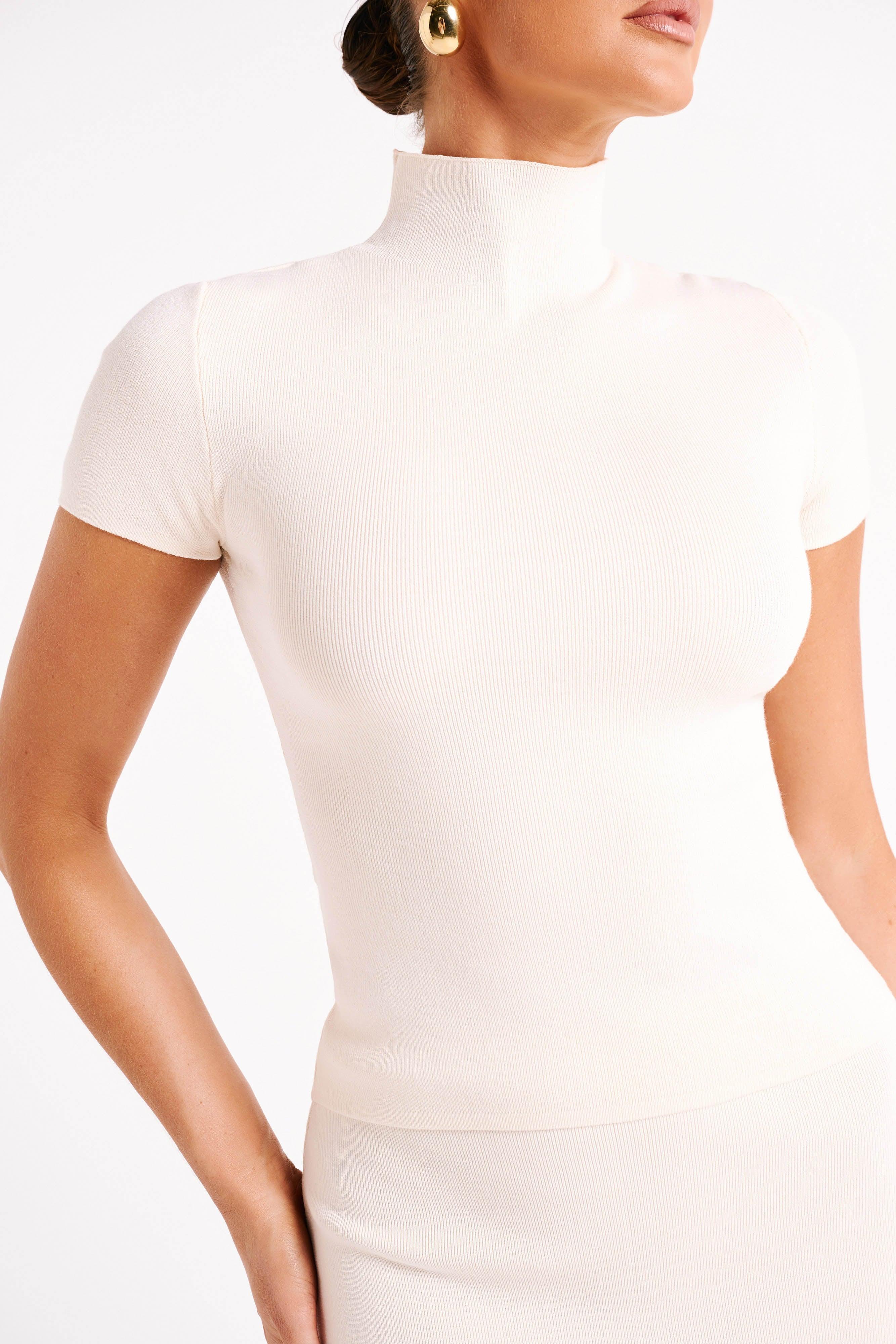 Marianna Ribbed High Neck Top - Ivory Product Image