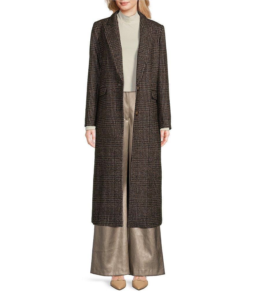 Alex Marie Estelle Brushed Wool Glen Print Notch Lapel Long Sleeve Button Front Long Blazer Cocoon Coat Product Image