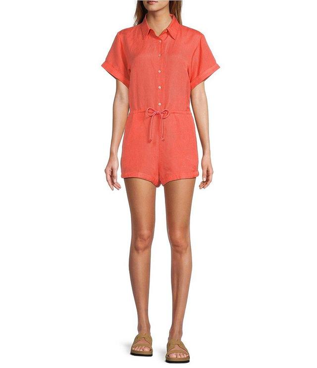 ELAN Point Collar Short Sleeve Button Front Romper Product Image