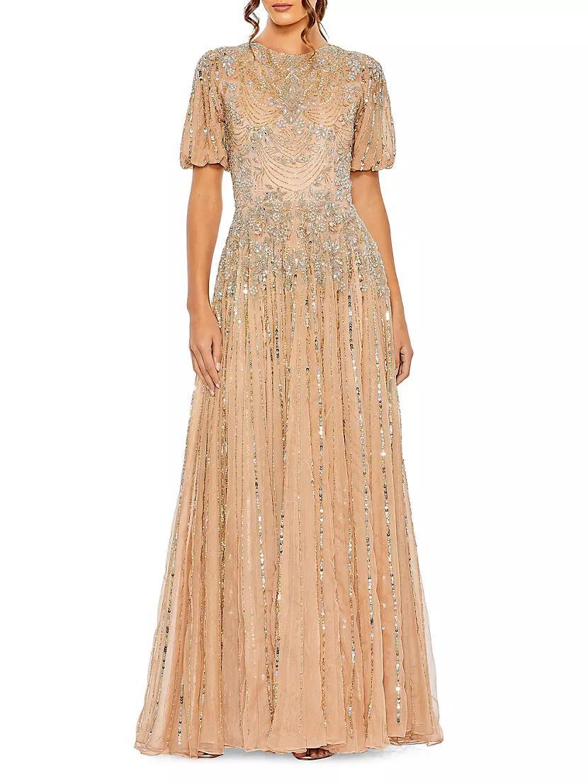 Embellished Puff-Sleeve A-Line Gown Product Image