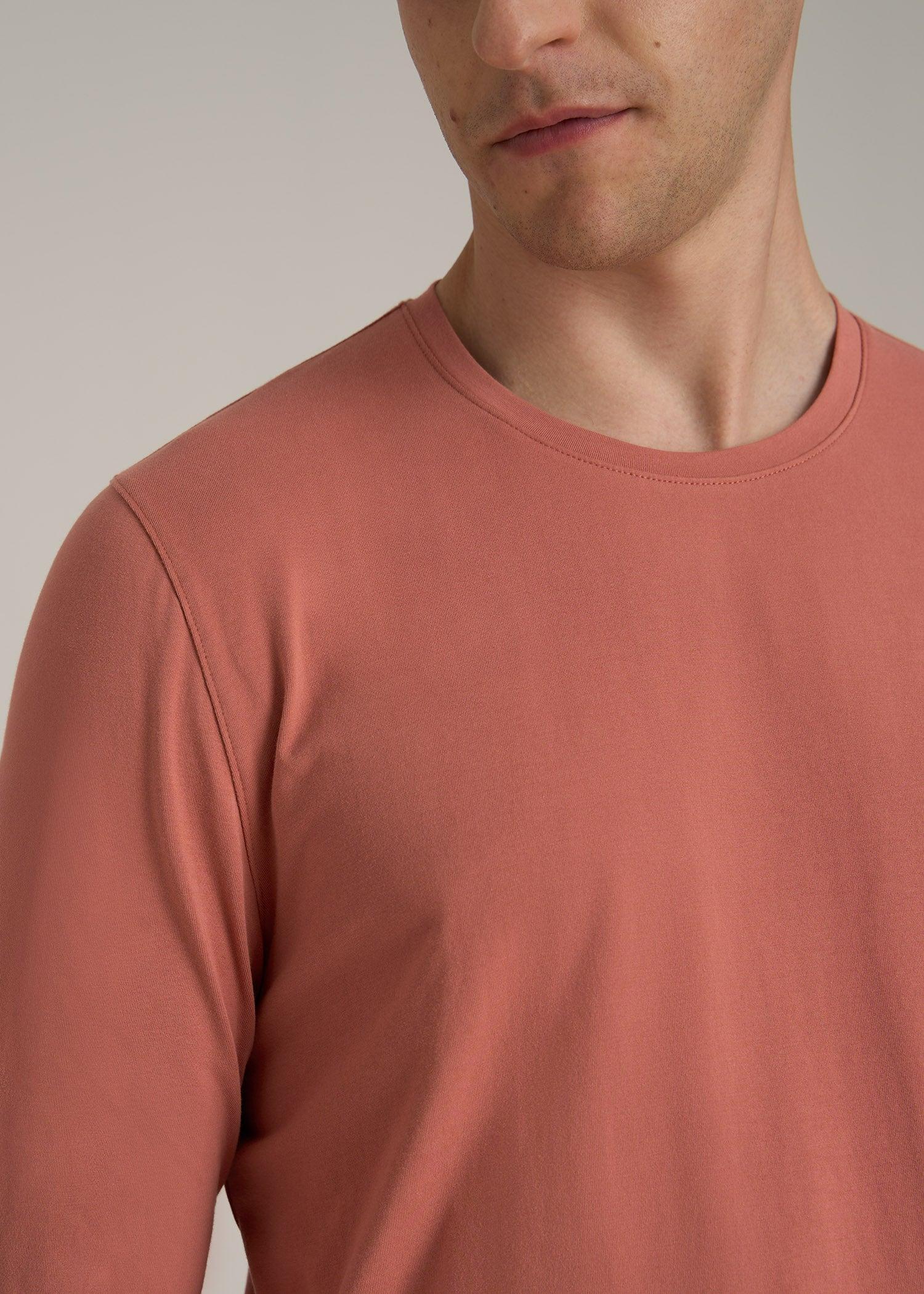 MODERN-FIT Stretch Cotton Long Sleeve Tall Men's Tee in Persimmon Product Image