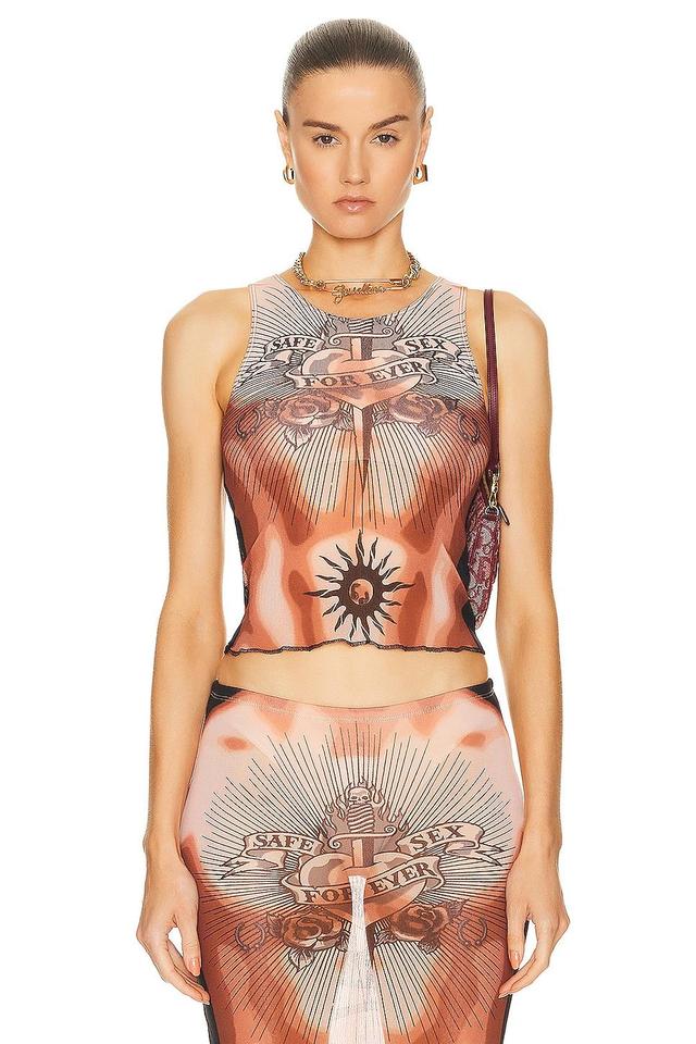 Jean Paul Gaultier Printed Safe Sex Tattoo Tank Top Brown. (also in S, XXS). Product Image