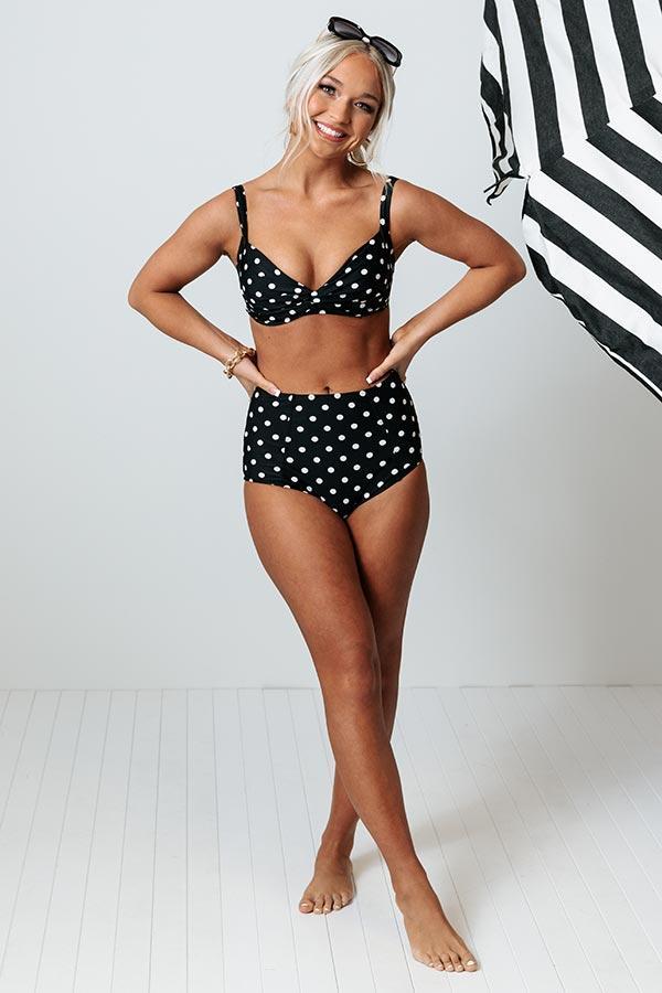 Tanning In Tulum Polka Dot Bikini Top in Black Product Image