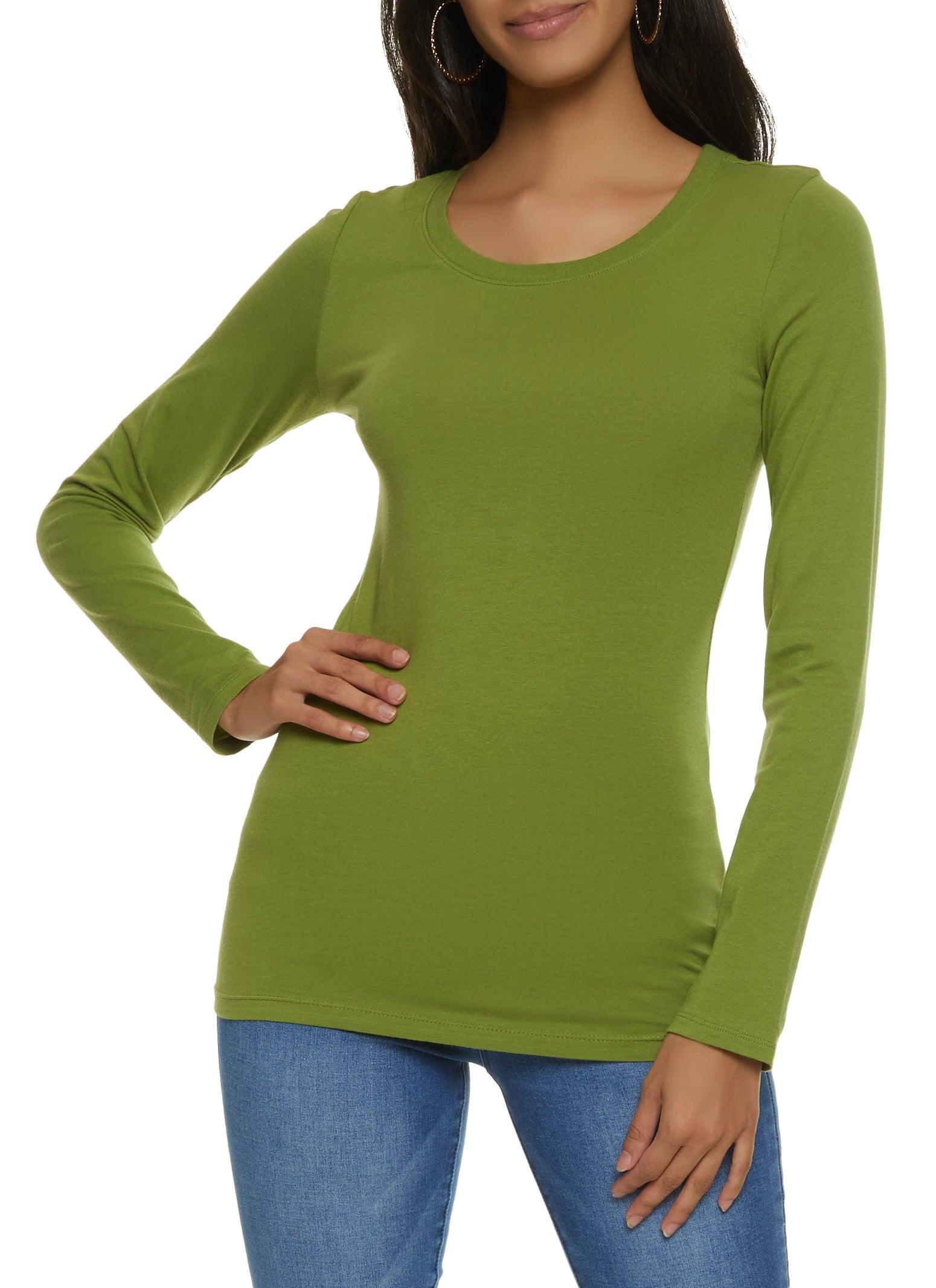 Womens Basic Crew Neck Long Sleeve Tee Product Image