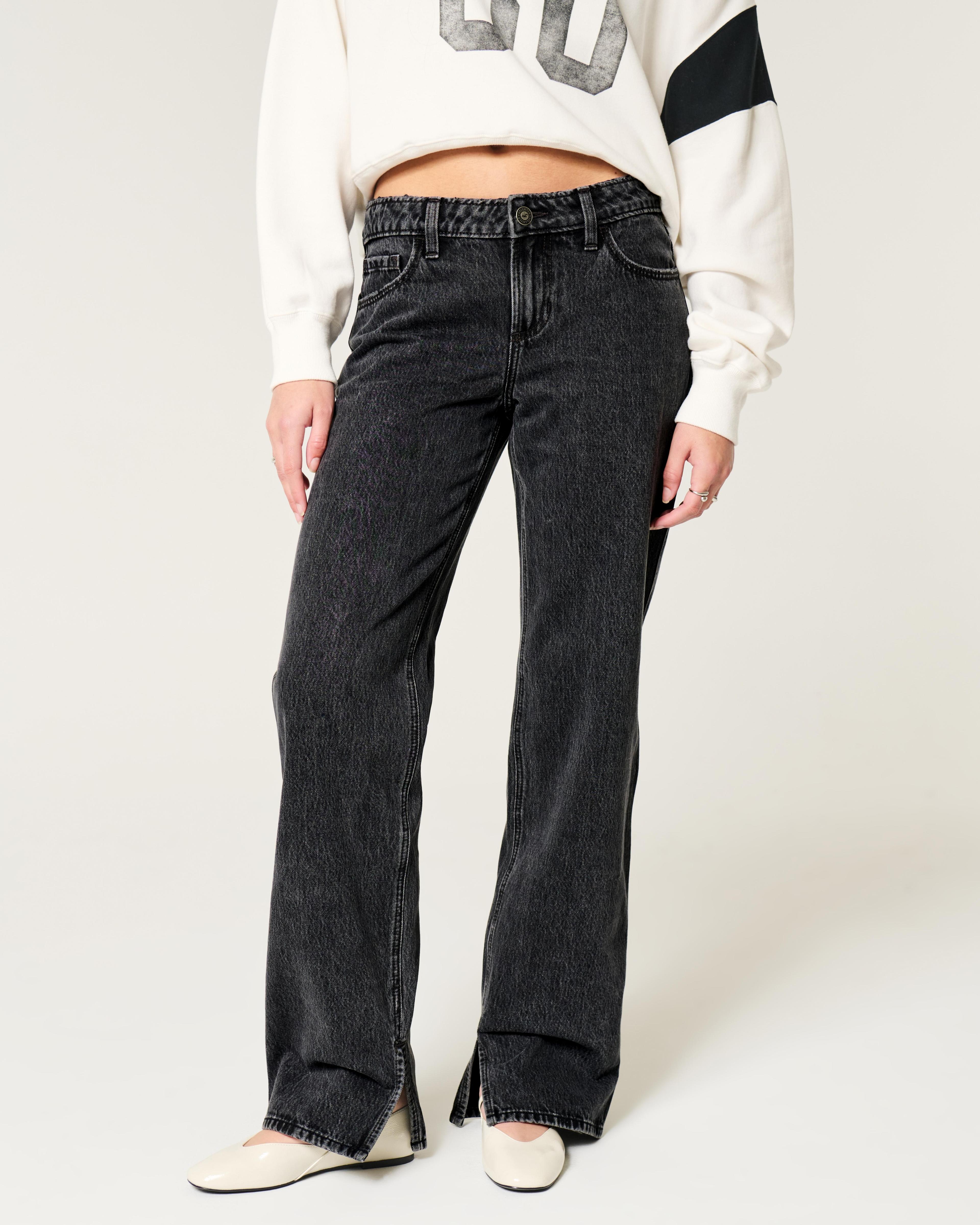 Low-Rise Washed Black Loose Jeans Product Image