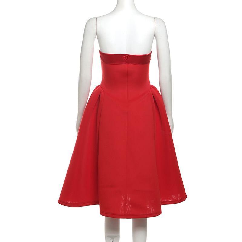 Strapless Plain Midi A-Line Dress Product Image