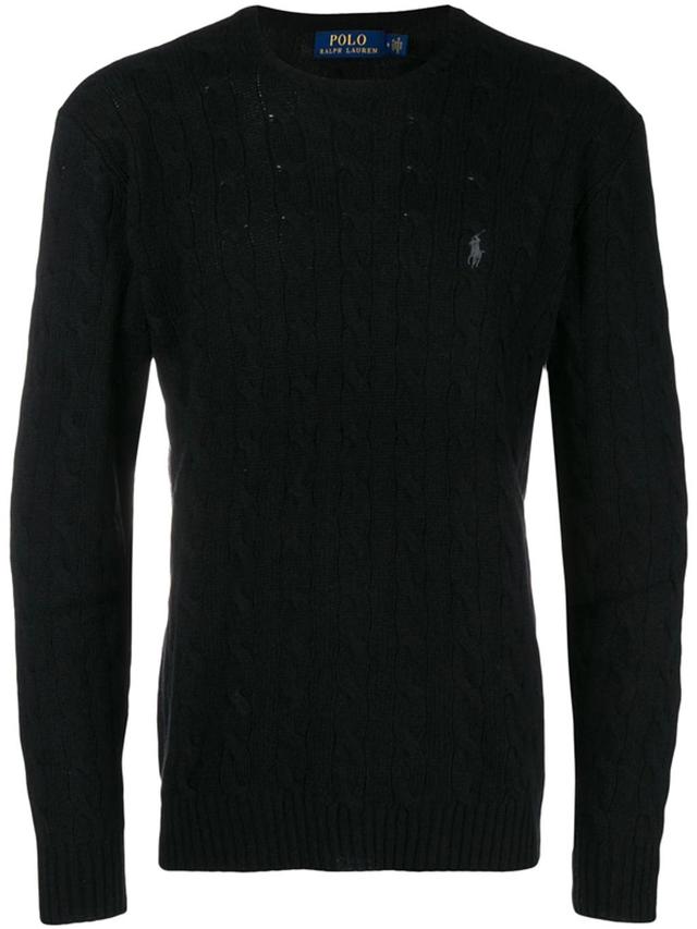 Logo-embroidered Cable-knit Cashmere Jumper In Polo Black Product Image