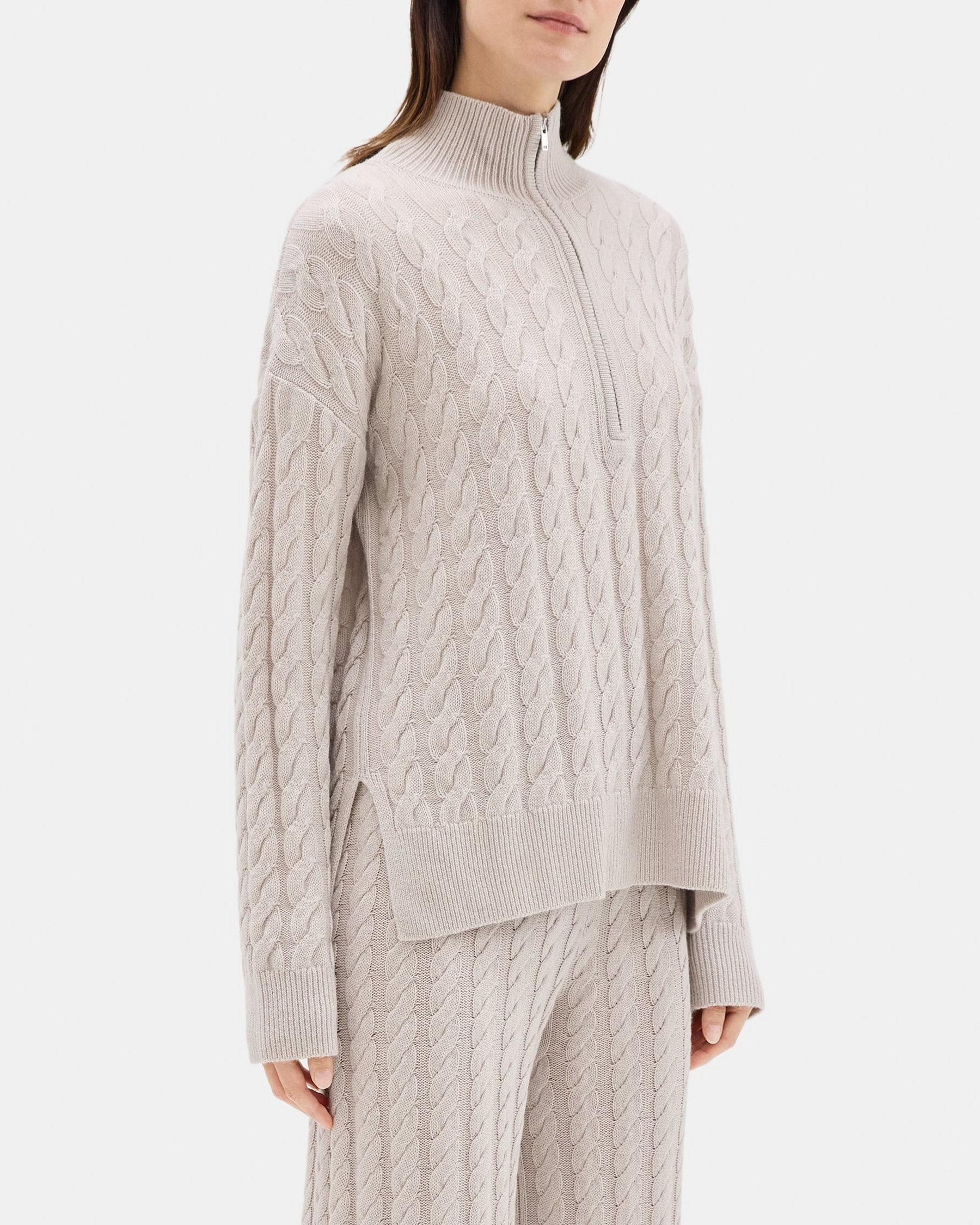 Cable Knit Half-Zip Sweater in Wool-Cashmere Blend Product Image