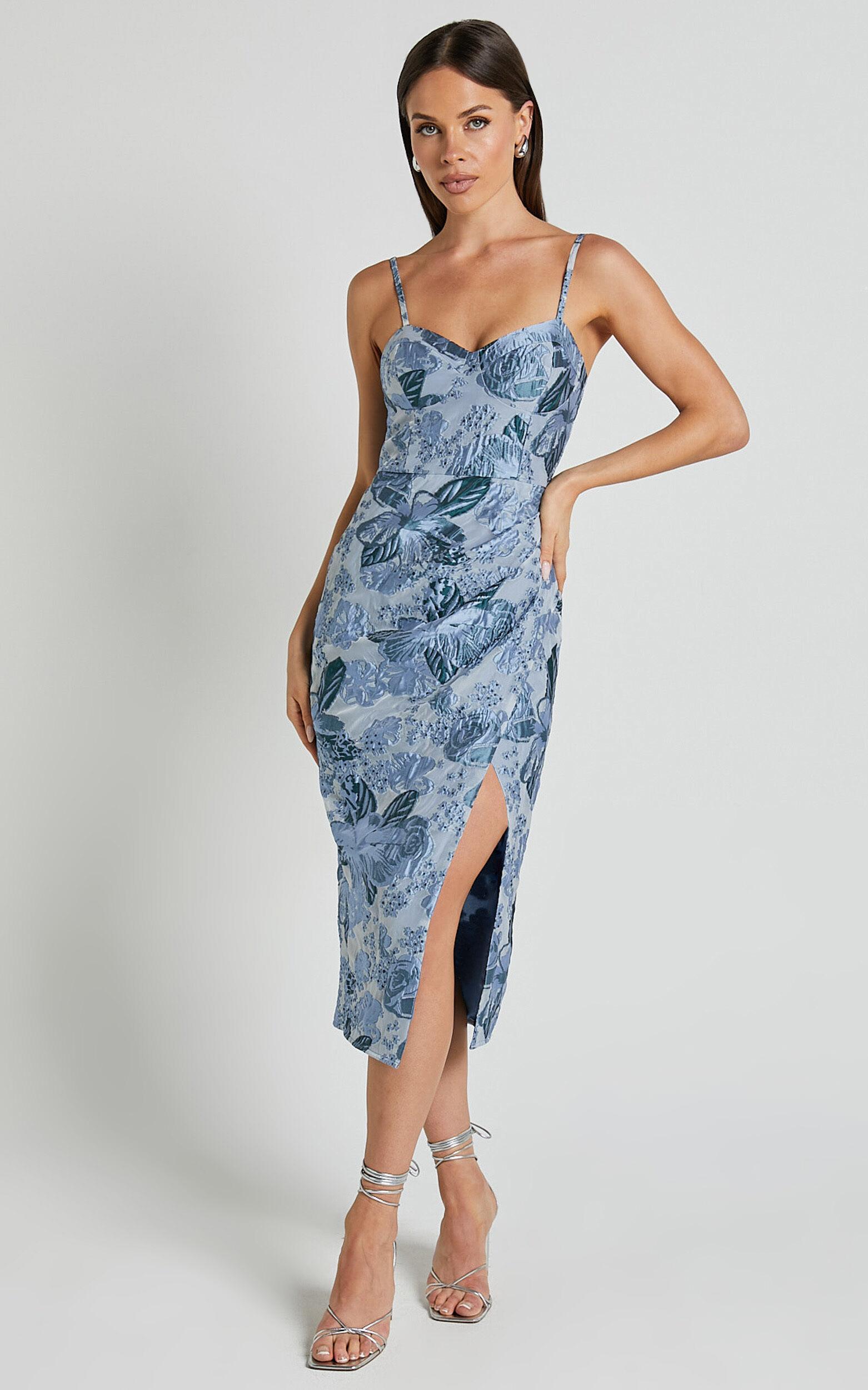 Alvera Midi Dress - Bustier Brailey Jacquard Midi Dress in Light Blue Product Image