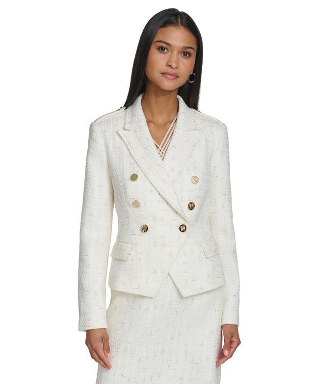 Karl Lagerfeld Womens Tweed Double-Breasted Blazer Product Image